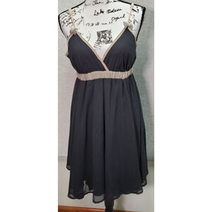 Johnny Martin Party Dress Womens Sz 11 Black Lined Pleated Wrap V Neck With Bows